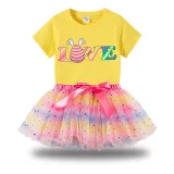 Girl Two Pieces Rainbow TuTu Happy Easter Egg Love Princess Bubble Skirt