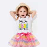 Girl Two Pieces Rainbow TuTu Happy Easter Chillin With My Peeps Princess Bubble Skirt