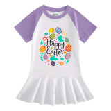 Girls Rainbow Happy Easter Egg Elements Long And Short Sleeve Casual Skirt