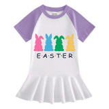 Girls Rainbow Happy Easter Rabbits Long And Short Sleeve Casual Skirt