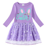 Girls Yarn Skirt Happy Easter Bunny Ears Long And Short Sleeve Dress