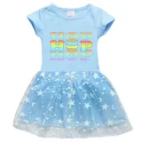 Girls Yarn Skirt Happy Easter Colorful Hop Slogan Long And Short Sleeve Dress