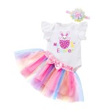 Baby Girls My First Easter Coloured Eggs 2 Pieces Short Suits Tutu Dress and Headscarf