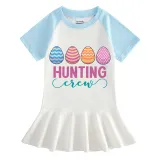 Girls Rainbow Happy Easter Hunting Crew Eggs Long And Short Sleeve Casual Skirt