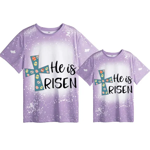 Mommy and Me Matching Clothing Top Happy Easter He Is Risen Eggs Tie Dyed Family T-shirts