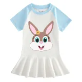 Girls Rainbow Happy Easter Cute Bunny Long And Short Sleeve Casual Skirt