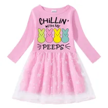 Girls Yarn Skirt Happy Easter Chillin With My Peeps Long And Short Sleeve Dress