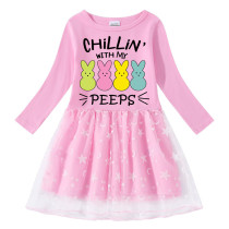 Girls Yarn Skirt Happy Easter Chillin With My Peeps Long And Short Sleeve Dress