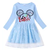 Girls Yarn Skirt Happy Easter Cartoon Mouse Long And Short Sleeve Dress