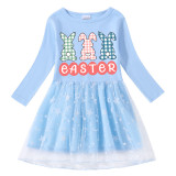 Girls Yarn Skirt Happy Easter Rabbits Long And Short Sleeve Dress
