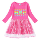 Girls Yarn Skirt Happy Easter Colorful Hop Slogan Long And Short Sleeve Dress