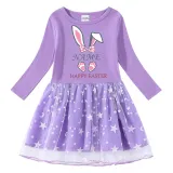 Girls Yarn Skirt Happy Easter Name Custom Bunny Long And Short Sleeve Dress