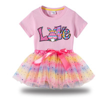 Girl Two Pieces Rainbow TuTu Happy Easter Bunny Love Princess Bubble Skirt