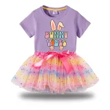 Girl Two Pieces Rainbow TuTu Happy Easter Bunny Vibes Princess Bubble Skirt
