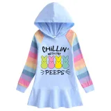 Girls Rainbow Happy Easter Chillin With My Peeps Long And Short Sleeve Casual Skirt