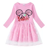 Girls Yarn Skirt Happy Easter Cartoon Mouse Long And Short Sleeve Dress