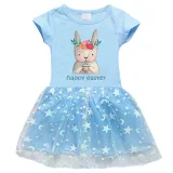 Girls Yarn Skirt Happy Easter Bunny Eggs Long And Short Sleeve Dress