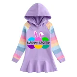 Girls Rainbow Happy Easter Bunny Ears Eggs Slogan Long And Short Sleeve Casual Skirt