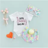 Baby Girls Happy Easter Some Bunny Loves Me Suits and Bow Headband