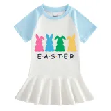 Girls Rainbow Happy Easter Rabbits Long And Short Sleeve Casual Skirt