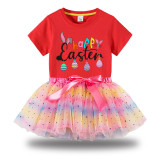 Girl Two Pieces Rainbow TuTu Happy Easter Eggs Princess Bubble Skirt