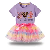 Girl Two Pieces Rainbow TuTu Happy Easter Peace Love Cross Princess Bubble Skirt