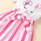 Toddler Girls Easter Holiday Cute Bunny Rabbit Short Sleeve Bowknot Stripes Dress