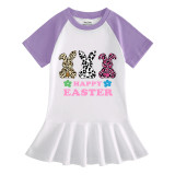 Girls Rainbow Happy Easter Rabbits Long And Short Sleeve Casual Skirt
