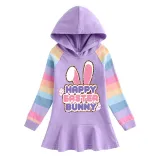 Girls Rainbow Happy Easter Bunny Slogan Long And Short Sleeve Casual Skirt