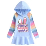 Girls Rainbow Happy Easter Bunny Slogan Long And Short Sleeve Casual Skirt
