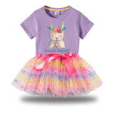 Girl Two Pieces Rainbow TuTu Happy Easter Bunny Eggs Princess Bubble Skirt