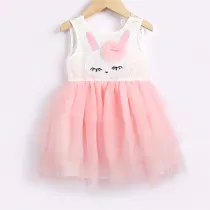 Baby Girls Easter Dress Sleeveless Rabbit Prints Mesh Dress