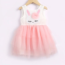 Baby Girls Easter Dress Sleeveless Rabbit Prints Mesh Dress