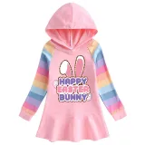 Girls Rainbow Happy Easter Bunny Slogan Long And Short Sleeve Casual Skirt