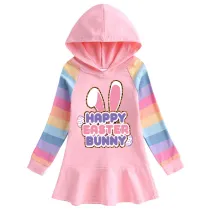 Girls Rainbow Happy Easter Bunny Slogan Long And Short Sleeve Casual Skirt