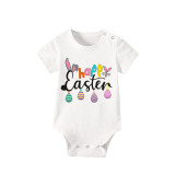 Easter Family Matching Pajamas Exclusive Design Happy Easter Slogan Eggs White Pajamas Set