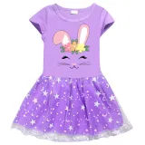 Girls Yarn Skirt Happy Easter Smile Bunny Long And Short Sleeve Dress
