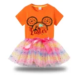 Girl Two Pieces Rainbow TuTu Happy Easter Cartoon Mouse Princess Bubble Skirt