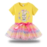 Girl Two Pieces Rainbow TuTu Happy Easter Bunny Wreath Princess Bubble Skirt