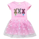 Girls Yarn Skirt Happy Easter Rabbits Long And Short Sleeve Dress