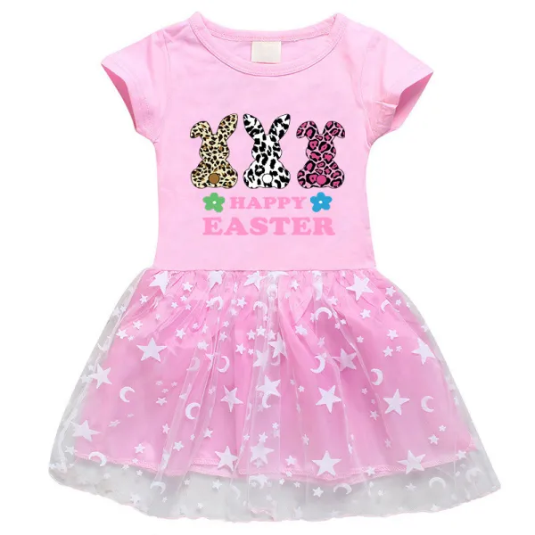 Girls Yarn Skirt Happy Easter Rabbits Long And Short Sleeve Dress