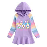 Girls Rainbow Happy Easter Gnomies Bunny Long And Short Sleeve Casual Skirt
