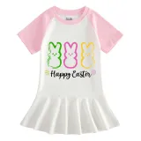 Girls Rainbow Happy Easter Rabbits Long And Short Sleeve Casual Skirt