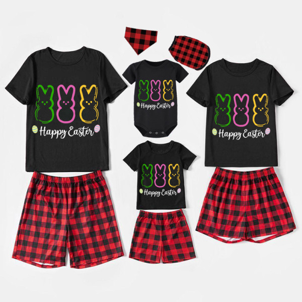 Easter Family Matching Pajamas Exclusive Design Happy Easter Rabbits Black Pajamas Set