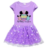 Girls Yarn Skirt Happy Easter Cartoon Mice Eggs Long And Short Sleeve Dress