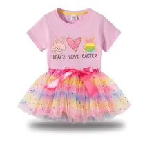 Girl Two Pieces Rainbow TuTu Happy Easter Peace Love Bunny Princess Bubble Skirt