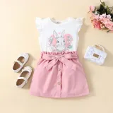 Toddler Girls Easter Holiday Wreath Bunny Rabbit Flying Sleeve Bowknot A-Line Dress