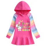 Girls Rainbow Happy Easter Bunny With Balloon Long And Short Sleeve Casual Skirt