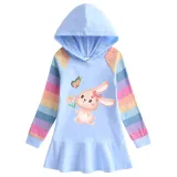 Girls Rainbow Happy Easter Bunny Flower Butterfly Long And Short Sleeve Casual Skirt