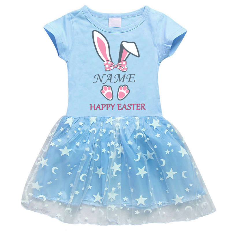 Girls Yarn Skirt Happy Easter Name Custom Bunny Long And Short Sleeve Dress